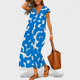 Magdalena - Długa Sukienka z Artystycznym Wzorem