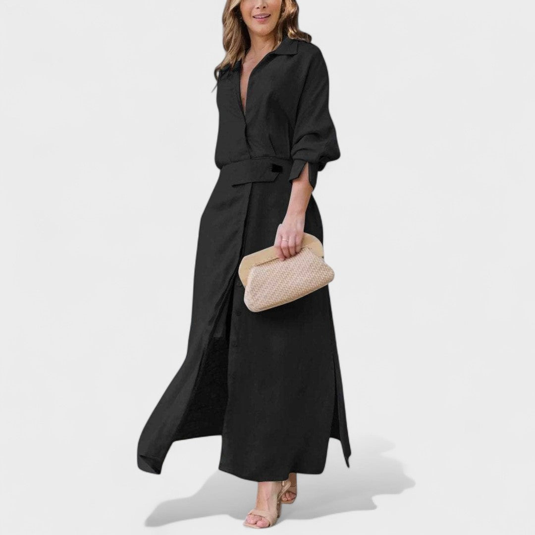 Gordana - Elegancka długa sukienka z dekoltem w kształcie V