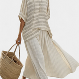 Komplet z lnianego bambusa Daisy z elegancką w paski koszulką i zwiewnymi spodniami dla nowoczesnego i wygodnego stylu