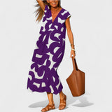 Magdalena - Długa Sukienka z Artystycznym Wzorem