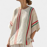 Komplet Daisy z bambusowego lnu w stylu śródziemnomorskim z eleganckimi czerwonymi i zielonymi paskami